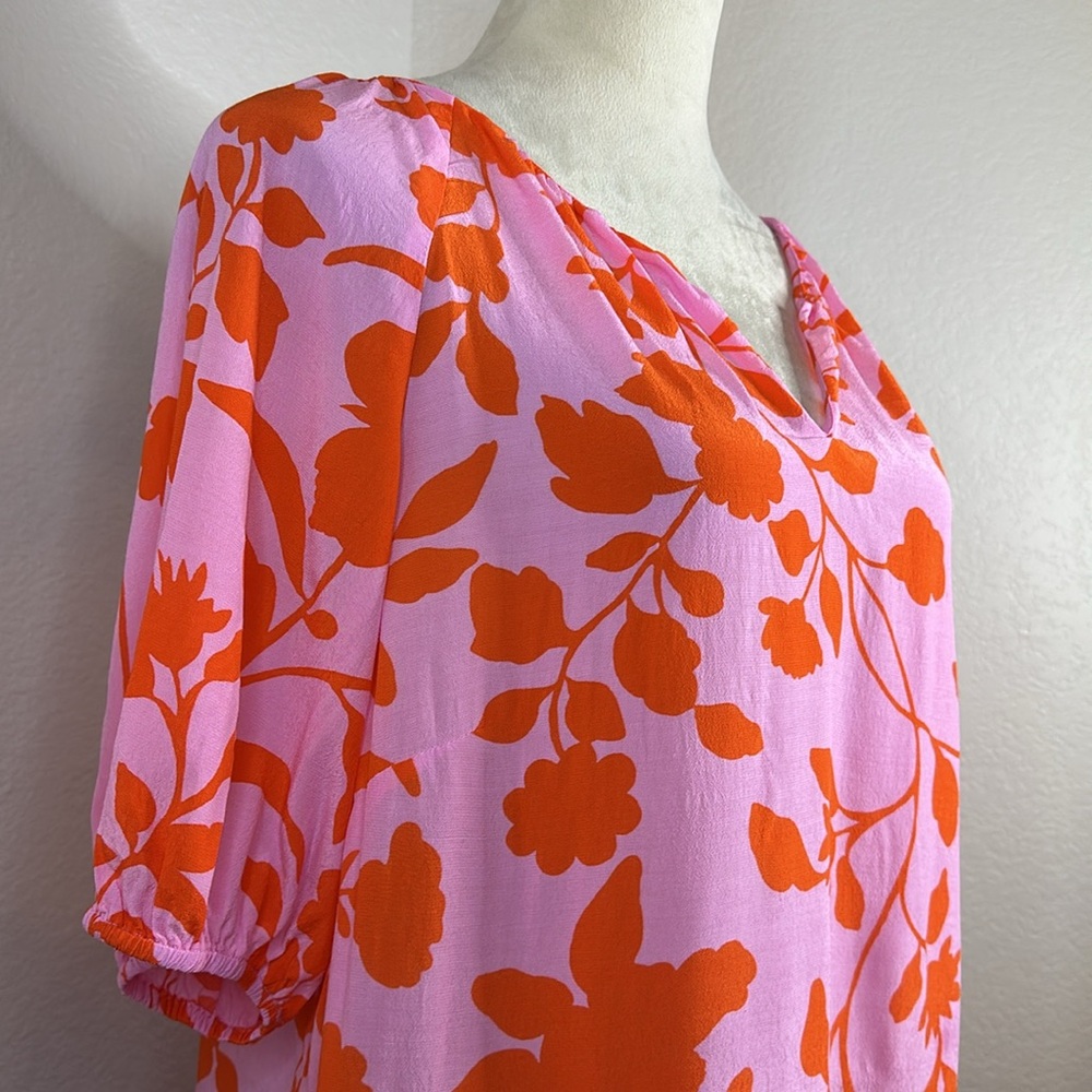 TALBOTS Red & Pink ELBOW SLEEVE TOP - SILHOUETTE GARDEN Size Large NWOT - Picture 7 of 10